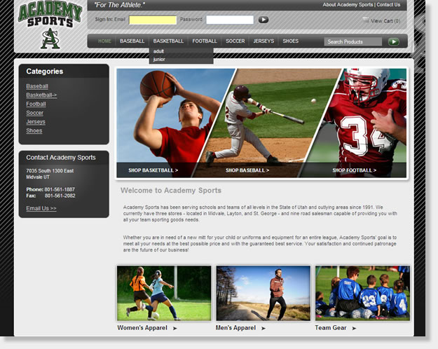 Sports Shopping Cart website design